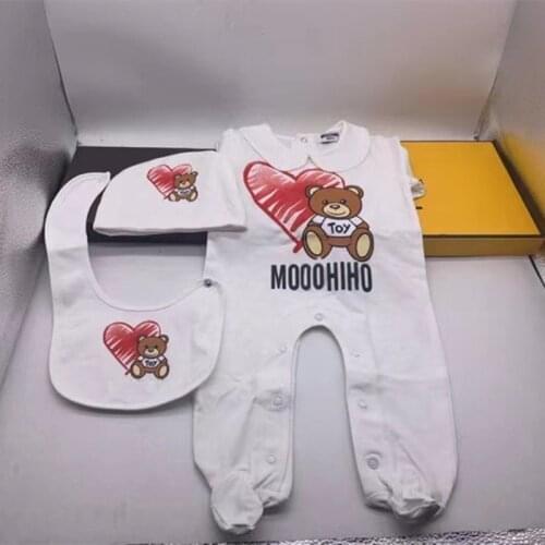 New Spring Infant Romper+Bib+Hat Clothes Set Bear Romper for Newborn Baby Jumpsuit Three-Pieces Baby Footies Clothing
