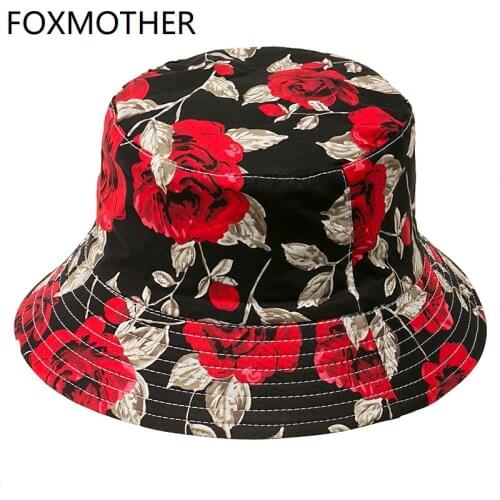 FOXMOTHER New Fashion Reversible Flower Rose Bucket Hats For Women Mens Bob chapeau Femme Floral Panama Hat Fisherman Caps
