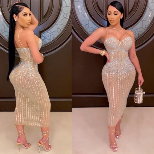 Dresses for Women Clothes 2021 Elegant Sleeveless Sequin Summer Bodycon Sexy Maxi Party Dress Wholesale Dropshipping FT423