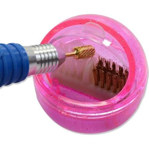 Nail Art Dual Clean Brush Head Drill Bit Cleanser Box Polishing Buffing Manicure Bits Dust Clean Remove Mini Cleaning Case