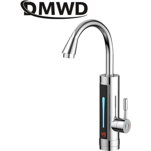 DMWD Tankless Electric Hot Water Heater Stainless Steel Kitchen LED Digital Temperature Display Instant Tap Heating Faucet 3000W