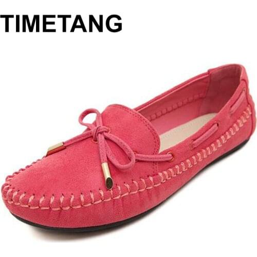 TIMETANG New Fashion Bow women leather shoes women flats fashion shoes slip on woman flats shoes breathe shoes C142