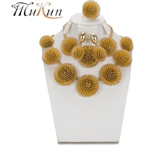 MUKUN Fashion Dubai Jewelry Sets Bridal Gift Nigerian wedding accessories big african Gold-color jewelry set Wholesale design