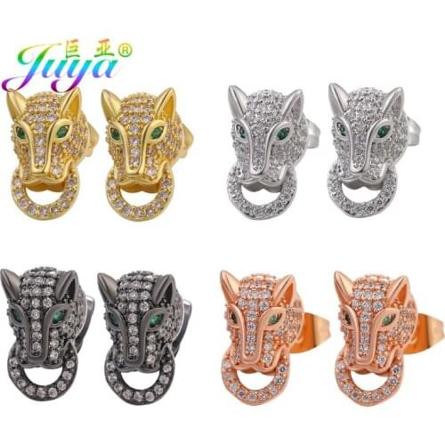 Juya 2020 New Stud Earrings Supplies Micro Pave Crystals Gold Silver Color Leopard Earrings For Women Men Earrings Wholesale