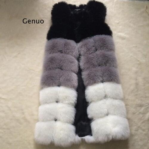 2021 Winter New Women Thick Warm Faux Fox Fur Vest Patchwork Color Artifical Fur Coat Womens Jacket Gilet Imitation Vest Coat
