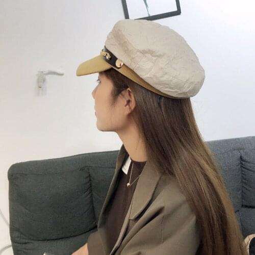 Women casual cotton beret cap Hat womens autumn and winter flat peaked cap Korean beret British handsome and versatile navy hat