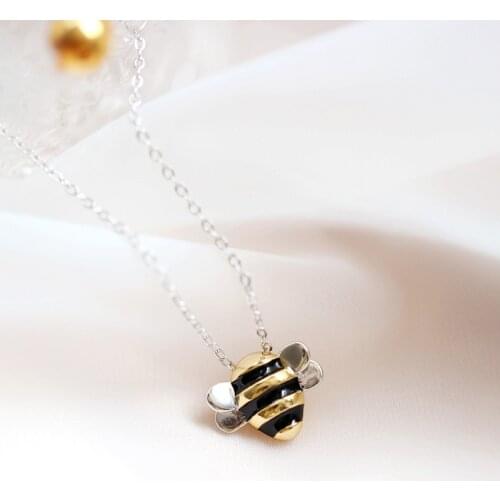 925 Sterling Silver Necklace For Women Animals Bee Charm Pendent Elegant Bride Jewelry dz618