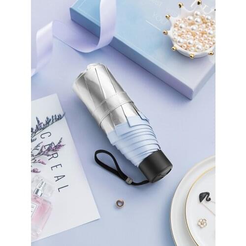 Women Mini Pocket Umbrella UV Protection Sun Five Folding Umbrella Compact Portable Umbrella Silver Coating Light Upf 50 Y5S