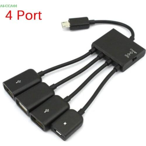 1PC 4 in 1 Micro USB Host OTG Charge Hub Cord Adapter Splitter for Android Smartphones Tablet Black Cable 20cm
