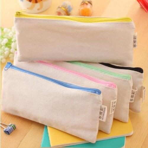 20.5*8.5cm DIY Blank Plain Canvas Zipper Pencil Pen Bags Stationery Cases Clutch Bag Gift Storage Pouch LX6439