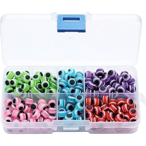 250PCs 8mm 5 Color Mixed with Box Round Evil Resin Eye Beads Stripe Space Acrylic Beads Necklace Beads for Jewelry Making RE-010