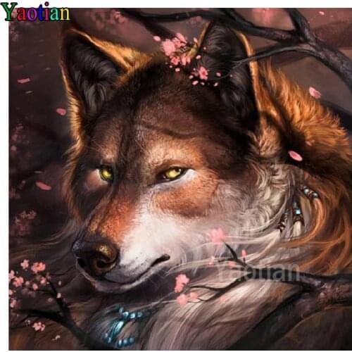 5D Diy Full Diamond Painting Animal wolf cherry blossom Embroidery Mosaic Diamond Cross Stitch Home Decor Wall Art Handmade Gift