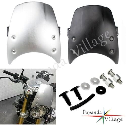 For BMW R nine T 2014-2019 Black Silver Motorbike Windshield Windscreen Round Headlight Street Bikes Wind Deflector With Screws