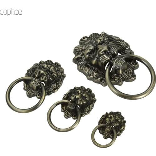 Dophee 1pc bronze Furniture Handles Lion Head Shape Single Hole Wardrobe Drawer Door Pull Retro Decoration With Screw