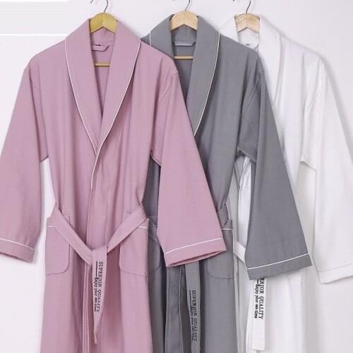 New 100% pure Cotton material plain color bathrobes robe Hotel Unisex pajamas sauna clothes waffle Sleepwear water absorption