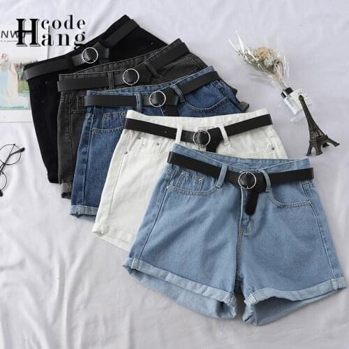 HangCode Brand Fashion Denim Shorts with Belt Women Summer Jeans Shorts Korean Crimping High Waist Denim Shorts Ladies Bottoms