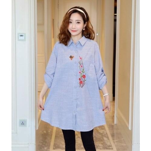 8190# Maternity Dress Spring Autumn embroidered Cotton Long Sleeves Loose Stylish Dress for Pregnant Women Shirt Blouses