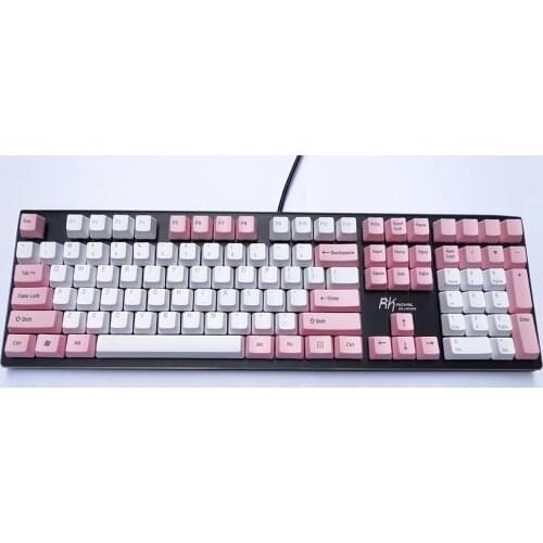 NPKC OEM PBT Keycaps Pink-White Mixed ANSI Layout Option 61 Keys 87 Keys 108 Keys for Cherry MX Switches of Mechanical Keyboard