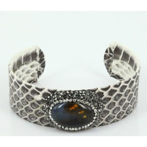 Leather Bracelet for Women Wrap with Rhinestone Fashion New Women Jewelry Rock Chunky Snakeskin Bracelets Bangles