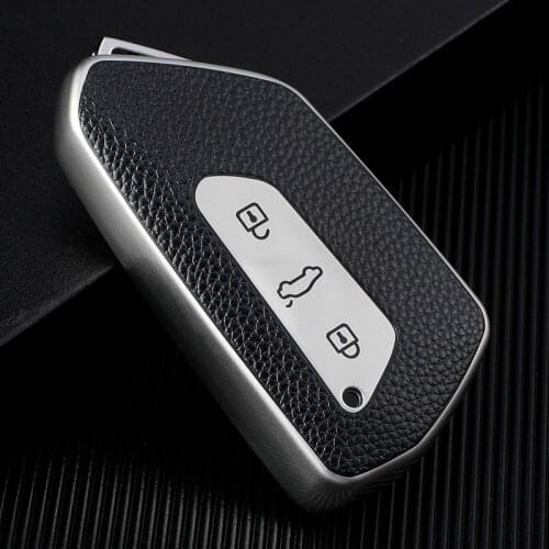 Leather Pattern Car Key Case Remote Control Protector Cover Skin 3 Button Smart Holder For VW Volkswagen Golf 8 Mk8 2020 Skoda