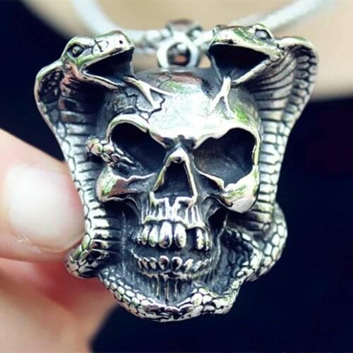 Domineering 316L Stainless Steel Double-headed Snake Skull Pendant for Motorcycle Party Biker Pendant Men Women Hip Hop Jewelry