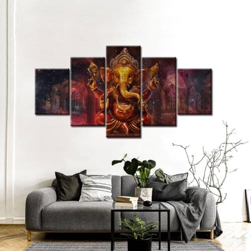 Lord Ganesha in church Wall Art Painting Wallpapers Print for living room Home Decor 5 Pieces Poster canvas painting