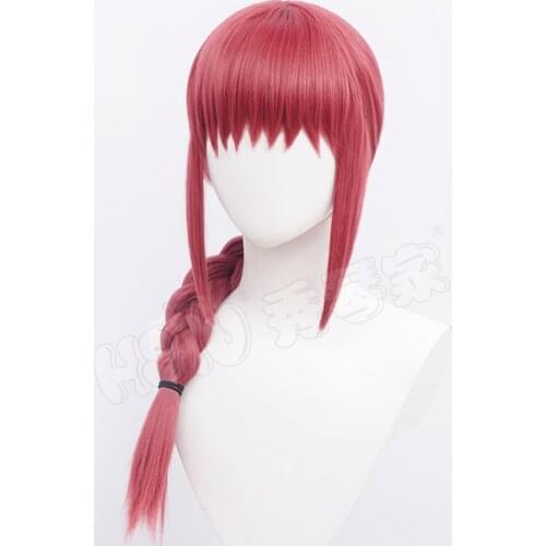 「HSIU Brand」Anime Chainsaw Man Cosplay Makima Wig Light rose red Braids Long hair Fiber synthetic wig+ Free brand wig cap