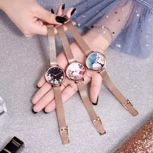 Fashion Women Watches Stainless Steel Flower Ladies Wrist Watch Luxury Women Bracelet Watch For Female Clock