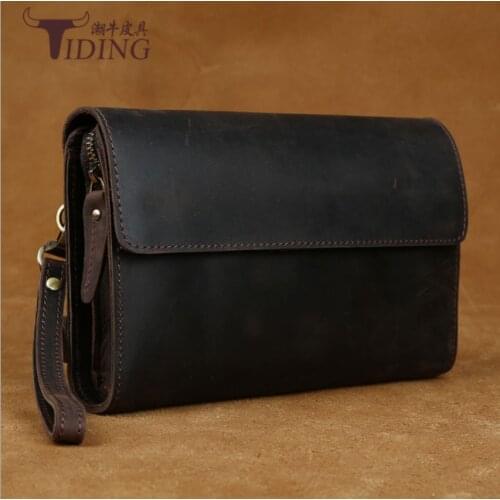 Men Handbag vintage Brand Genuine Leather Clutching Bag 2018 man Wallet Purse crazy horse leather Natural Leather Day Clutches