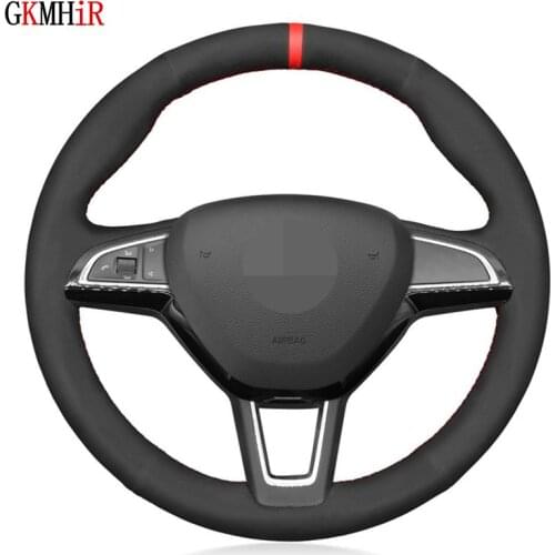 Soft Black Suede Car Steering Wheel Cover Braids For Skoda Citigo Fabia Karoq Roomster Rapid Octavia Superb Yeti Kodiaq Scala
