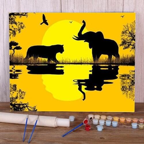 Landscape Elephant Animal Painting By Numbers Kit Oil Paints 40*50 Paiting By Numbers Loft Wall Picture Kids Wall Wholesale