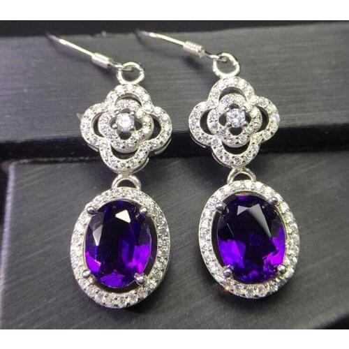 Natural Amethyst White/Rose Gold Color 925 Sterling Silver Long Drop Earrings for Women Female Wedding Earring Jewelry YEA089