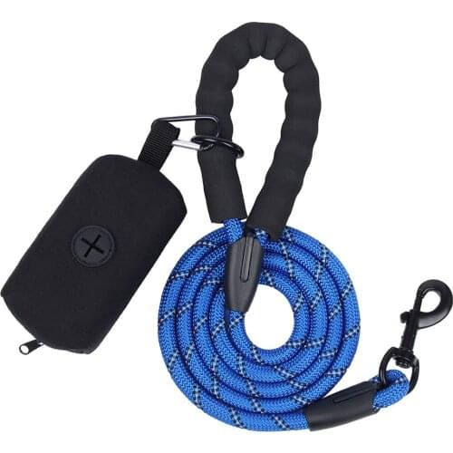 New 2021 Durable Dog Leash with Poop Bag Dispenser Strong Reflective Pet Rope Walking Training Round Leash Belt For Dogs Cats