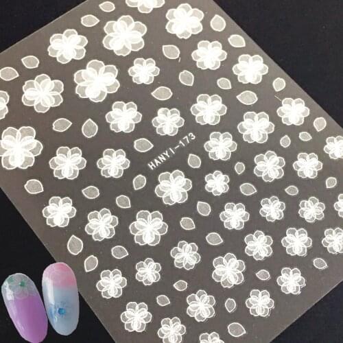 Newest hanyi173 transpapent flower 3D nail art sticker decal stamping back gule DIY manicure decoration tips