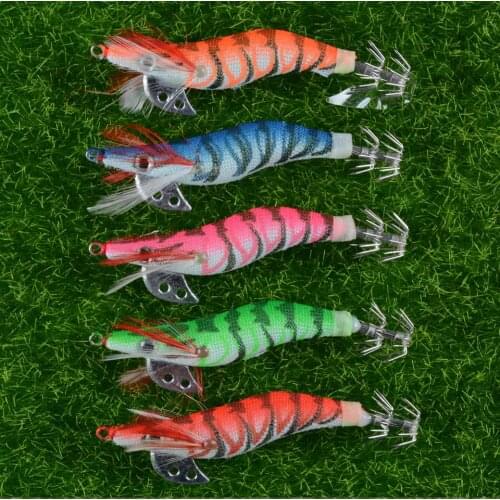 5PCS Wood Shrimp Fishing Lure 7g 2.0# Hook Squid Prawn Octopus Plastic Bait Cuttlefish Artificial Bionic Bait Pesca