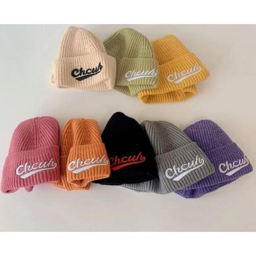 Autumn Winter Baby Beanies Thickening Warm Soft Kids Boys Girls Caps Letter Embroidery Casual Children Knitted Hats 8 Colors