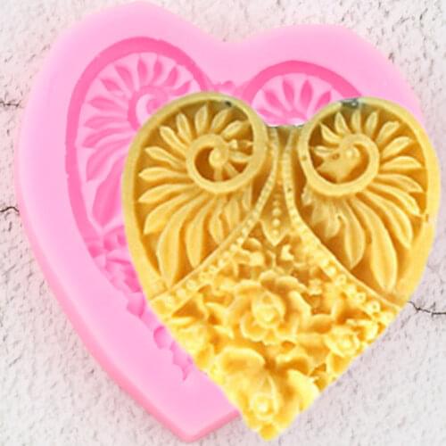 Heart Lace Silicone Molds DIY Rose Flower Relief Fondant Cake Decorating Tools Soap Ploymer Clay Candy Chocolate Gumpaste Moulds