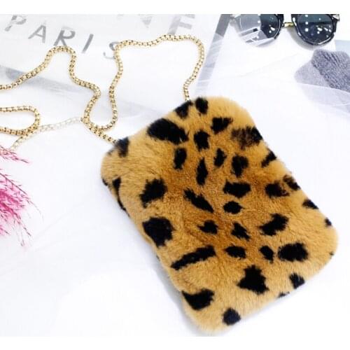 Crossbody Bags Female Bag Chain Bag Winter Casual Fashion Real Rex Rabbit Fur Leopard Soft Warm Change Purse