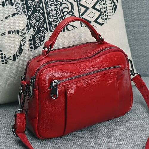 Spring bag female 2019 new fashion portable Messenger bag ladies shoulder bag first layer cowhide multilayer leather