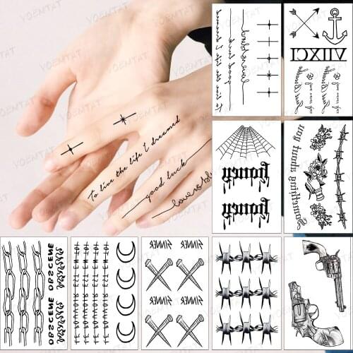 Waterproof Temporary Tattoo Sticker Cross Text Simple Line Black Tatoo Arm Back 2021 New Woman Man Child Fake Flash Tattoos