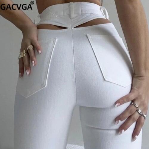 GACVGA Fashion Flare Pants Bodycon Denim Jeans for Women Autumn High Waist Bottom Streetwear Long Trousers Harajuku Pantalones