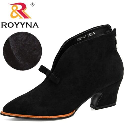 ROYYNA 2020 New Designers Fashion Winter Snow Boots Women Shoes Casual High Heels Ladies Warm Ankle Boots Flock Plush Zippers