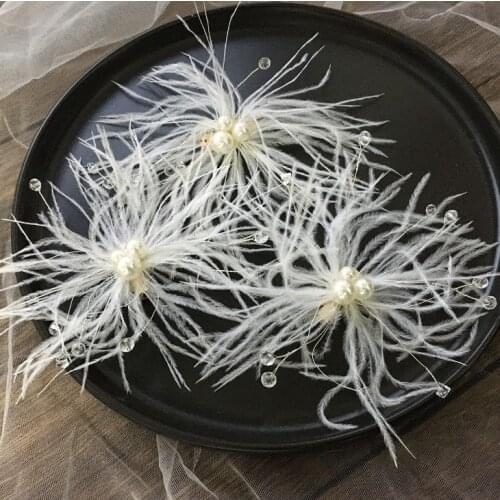 1Set White Feather Pearl Hairpin for Women Vintage Sweet Charms Hair Accessories Headdress Style Accessories Party Wholesale