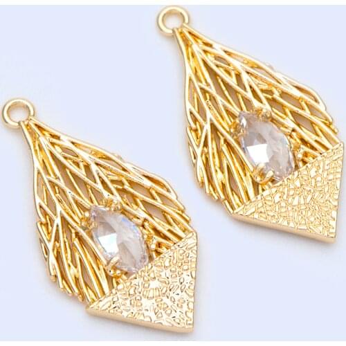 10pcs Gold plated Brass CZ Paved Filigree Teardrop Charms,Leaf Pendant 27x14mm (GB-1117)