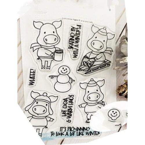 11x16 Piggy snowman Transparent Clear Rubber Stamp Sheet Cling Scrapbooking Photo Album PaperCard DIY Craft