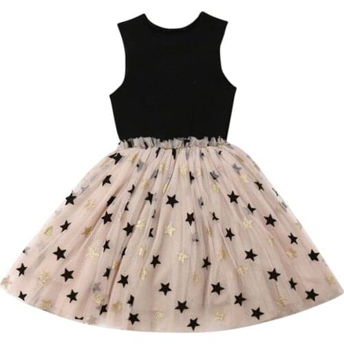 2019 Summer Flower Girl Dress Princess Kids Child Baby Party Sleeveless Wedding Tulle Tutu Patchwork Star Clothing