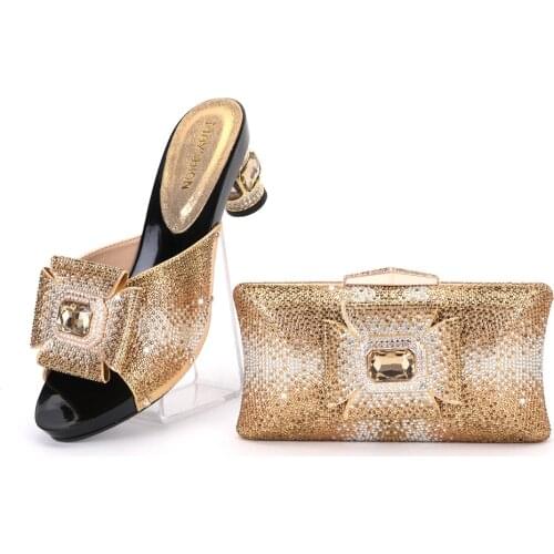 2021 Italian design Africa and Nigeria high-heeled party crystal rhinestone wedding lady shoes and hand-held straddle dinner bag