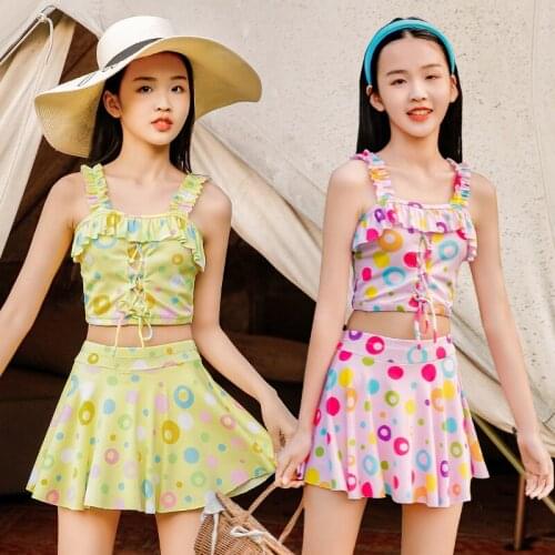 2021 New Fashion Childrens Skirt Swimsuit 7-9 Years Old Childrens Hot Spring Two-piece Swimming Suit