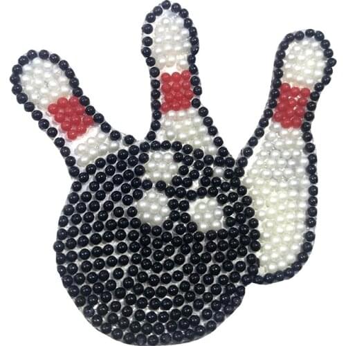 3D Bowling Pearl Cloth Patch Hot Drilling Wholesale Clothing Ddiamond Rhinestone Patch Patches for Clothing Diy Patch