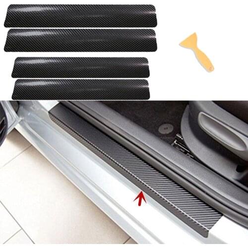 4pcs Car Door Sill Protective Film Anti-Scratch Anti-Kick Protective Film Stickers Universal 3D Carbon Fiber Car Sill Stickers